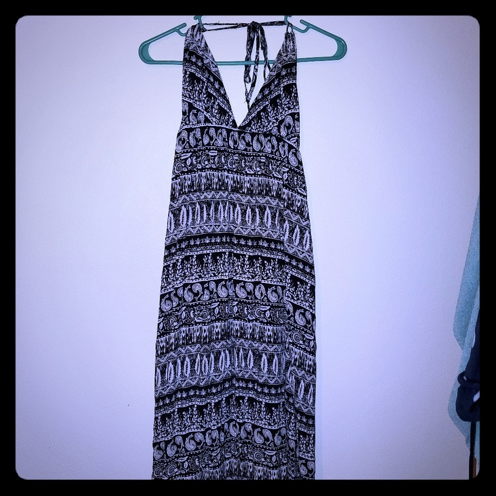 Long Black & White Strapless Dress, Ties on neck